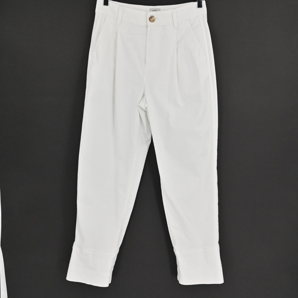 J Crew Pleated Chino Pants Womens Size 4 White Cotton High Rise Tapered Cuff
